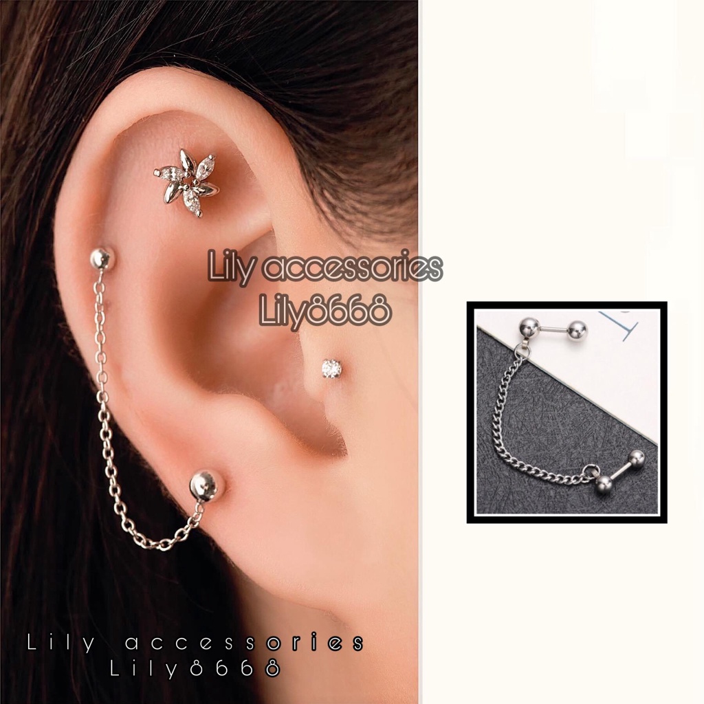 khuyên tai vành tai titan dây xích chốt bi tròn