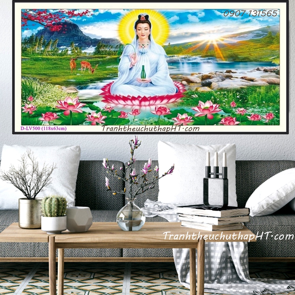 Tranh thêu chữ thập Phật bà Quan Âm - Tự thêu