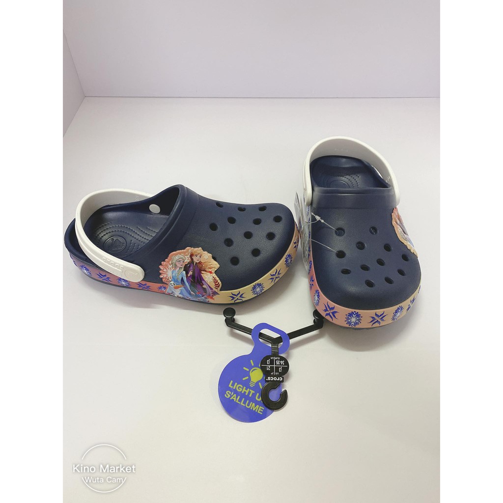 Giày Clog thời trang bé gái Kids Crocs Disney Frozen II Có Đèn Chớp Size J3 - Crocs USA Authentic