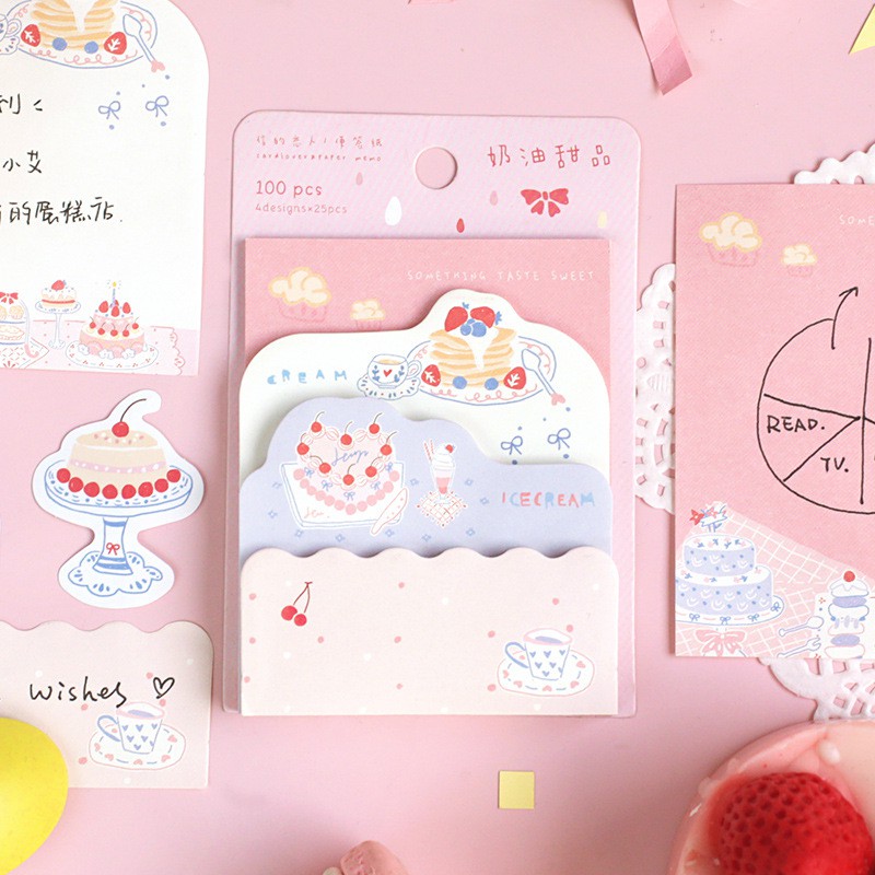 Giấy note vintage 4 Mẫu 100 Tờ giấy nhớ ghi chú dễ thương trang trí sổ planner làm bullet journal dụng cụ dán WISHES