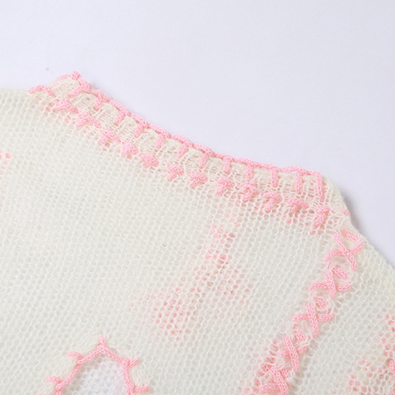 Áo Sweater Dệt Kim Mỏng Dáng Rộng Tay Dài Thiết Kế Đục Lỗ Thời Trang Ngọt Ngào Cho Nữ