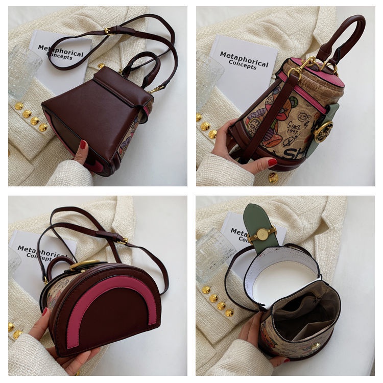 Túi Đeo Chéo Hình Trụ In Họa Tiết graffiti Mẫu Mới 2022 Thời Trang Cho Nữ