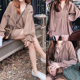 Áo kiểu babydoll form rộng giấu quần tay phồng oversize