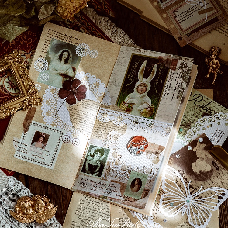 Bộ sticker vintage tấm giấy ren tròn 10cm trang trí Bullet Journal Sổ KLONG, nắp hộp quà STI23 đồ handmade đẹp mắt