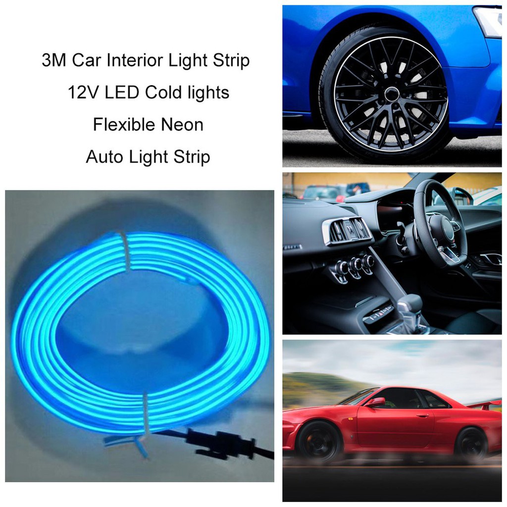 ✗✺CZ 3M Car Interior Light Strip 12V LED Cold lights Flexible Neon Auto