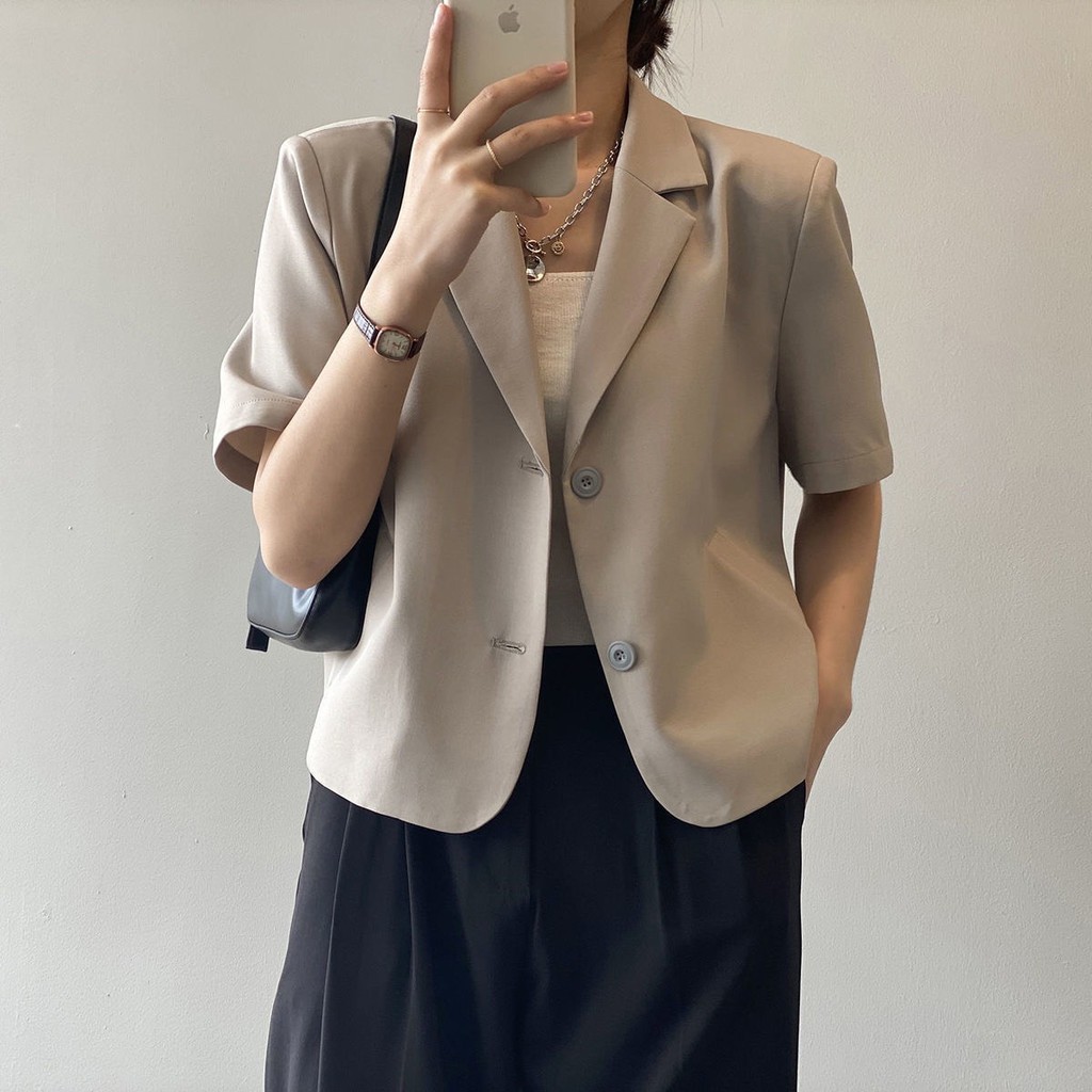 Áo blazer vest nữ ngắn tay form suông vải mịn Hàn Quốc