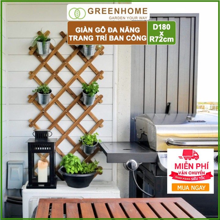 Giàn gỗ treo ban công, R72xC180cm, màu trắng, làm khung hoa hồng leo, cây leo, bông giấy, vách trang trí |Greenhome