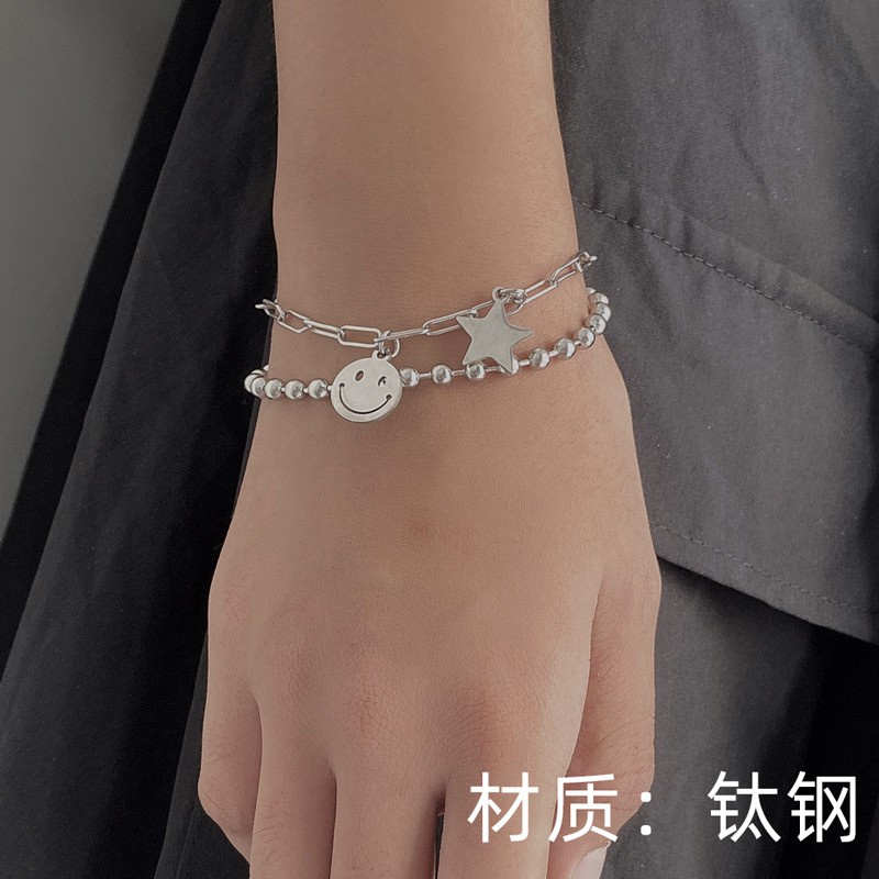 Vòng Tay Hai Lớp Bằng Thép Titan Phong Cách Hip Hop Hàn Quốc Cho Nam Và Nữ C359