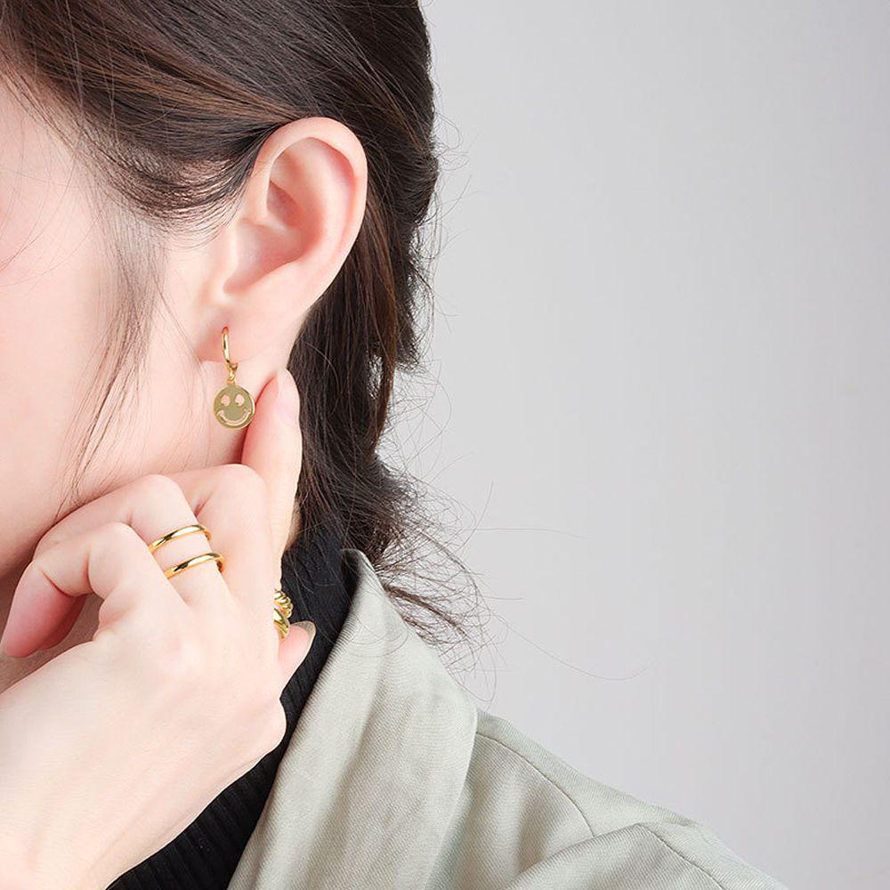 USNOW Bông Tai Kim Loại Hình Mặt Cười Phong Cách Hàn Quốc Thanh Lịch