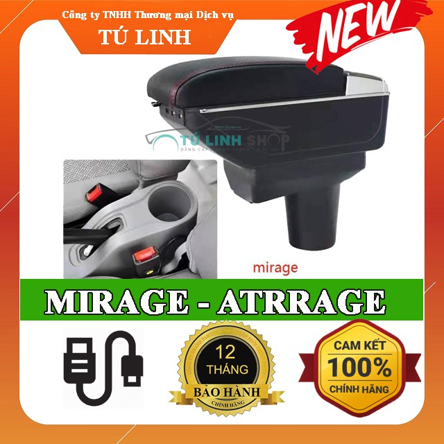 Hộp tỳ tay xe cho Attrage / Mirage cao cấp tích hợp cổng sạc USB - Bảo hành 12 tháng