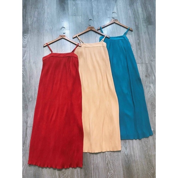 [Hàng đẹp]Đầm dập ly 2 dây cột nơ sau lưng dáng suông _hình thật. alohashop91