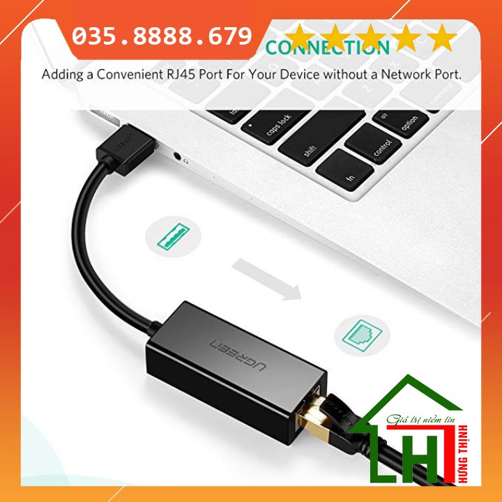 [Free ship từ 150k ] Cáp chuyển USB to LAN 10/100Mbps chính hãng Ugreen UG-20254 Hưng Thịnh computer