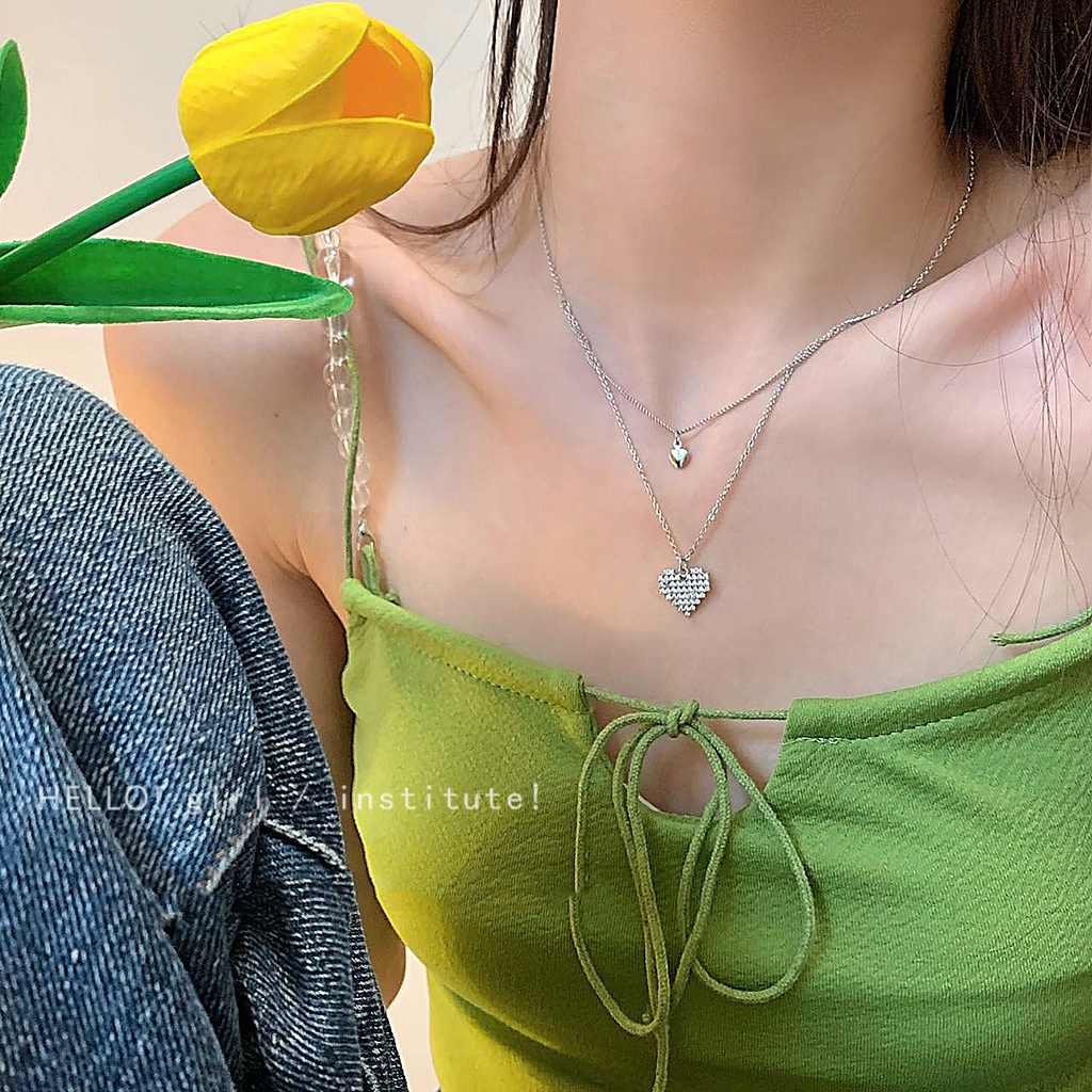 Vòng cổ Hai Lớp Hình Trái Tim Đính Đá Pha Lê Thời Trang Cho Nữ