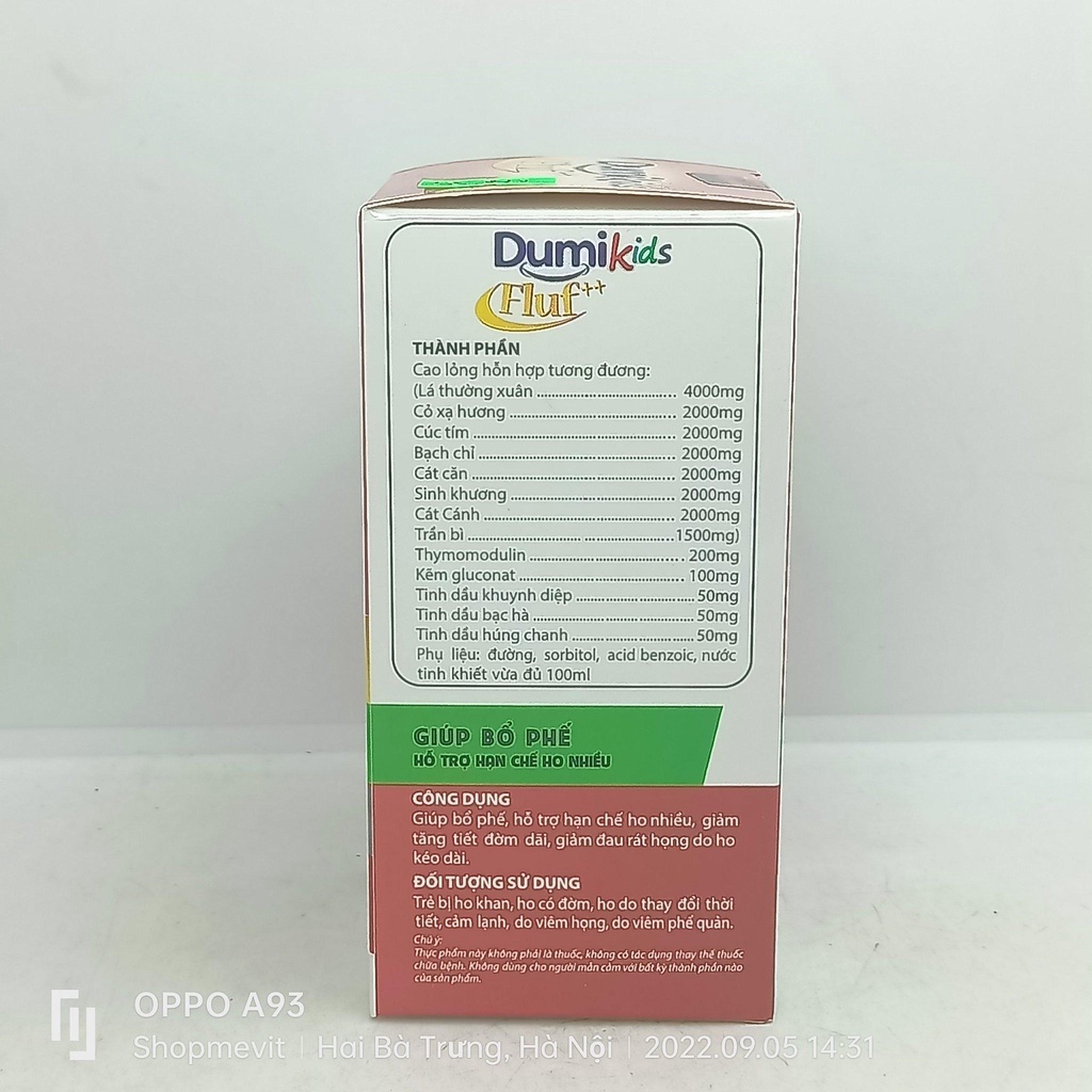 Dumikids Fluf bổ phế cho trẻ nhỏ chai 100ml