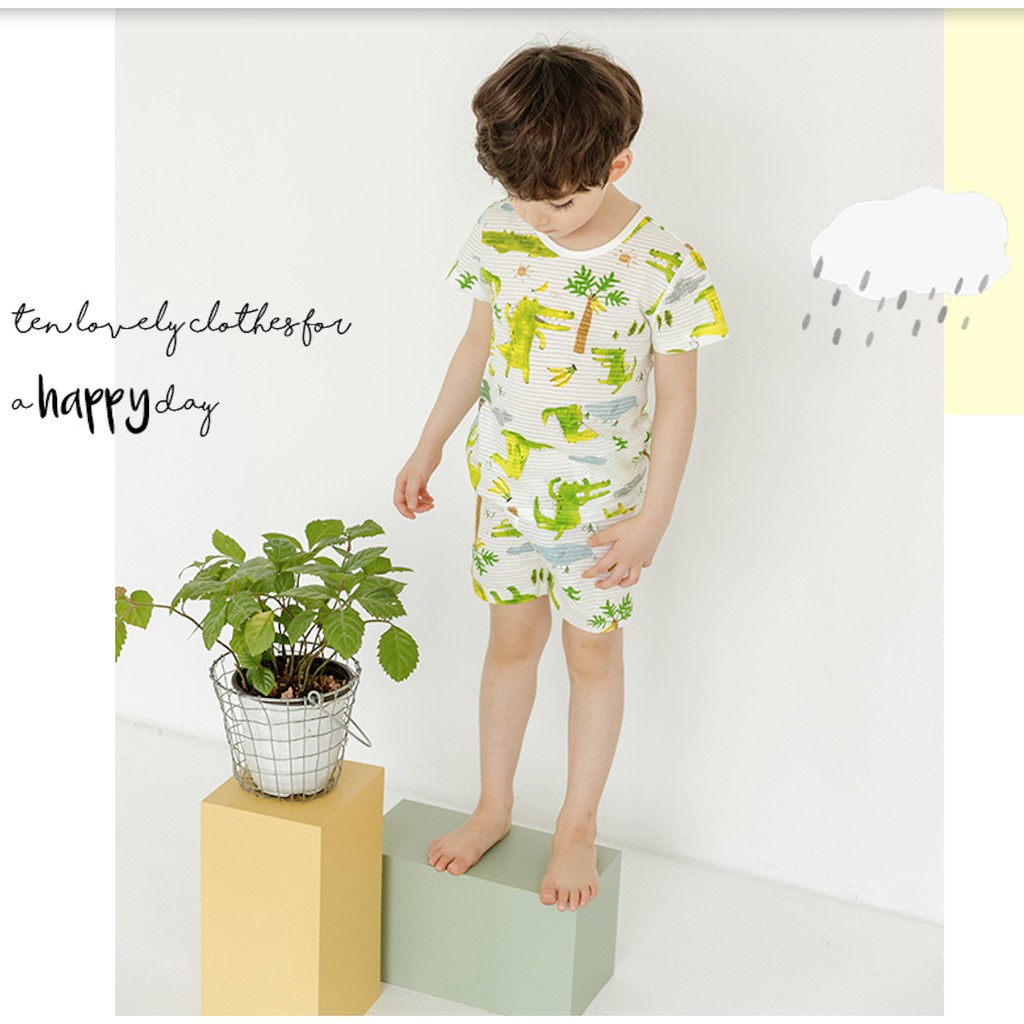 Bộ bé trai uniFriend Hàn quốc ngắn tay bamboo cotton - Beach crocodile