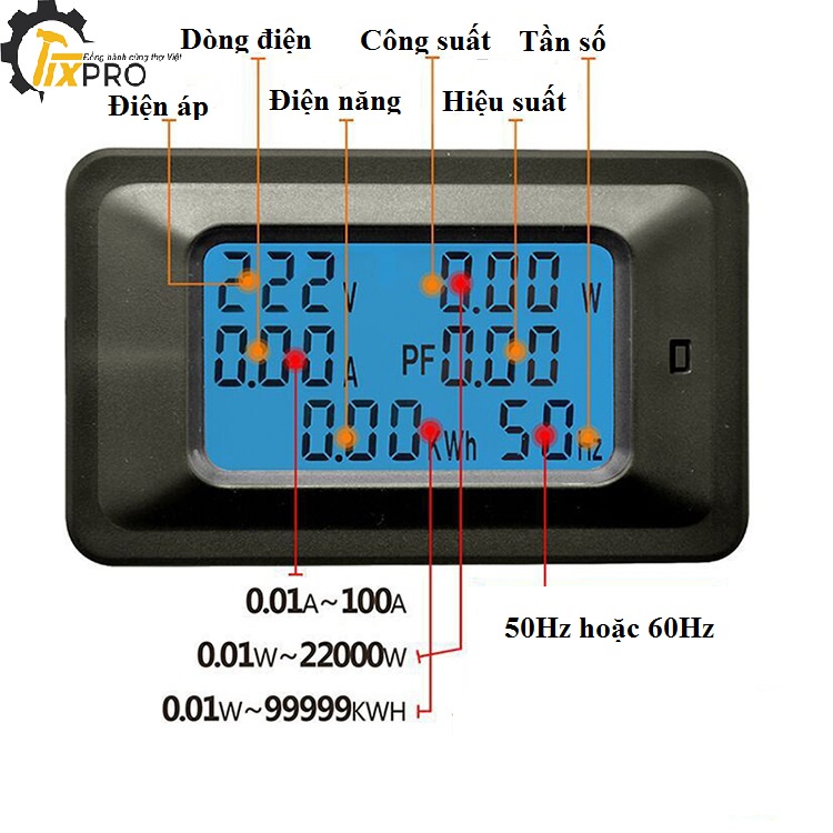 Đồng hồ đo điện AC 20A 6 thông số .