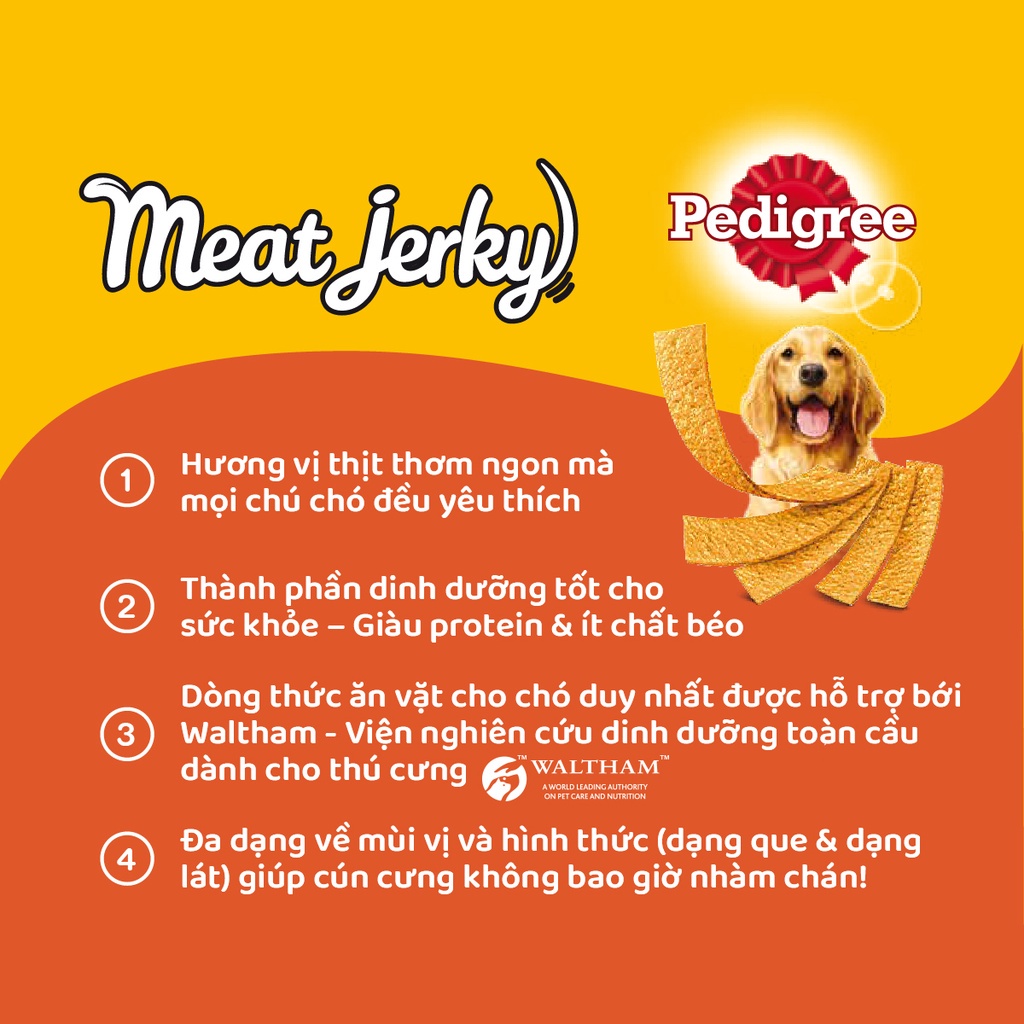 [Quà tặng không bán] Thức ăn vặt cho chó Pedigree Meat Jerky vị heo muối dạng que 60g