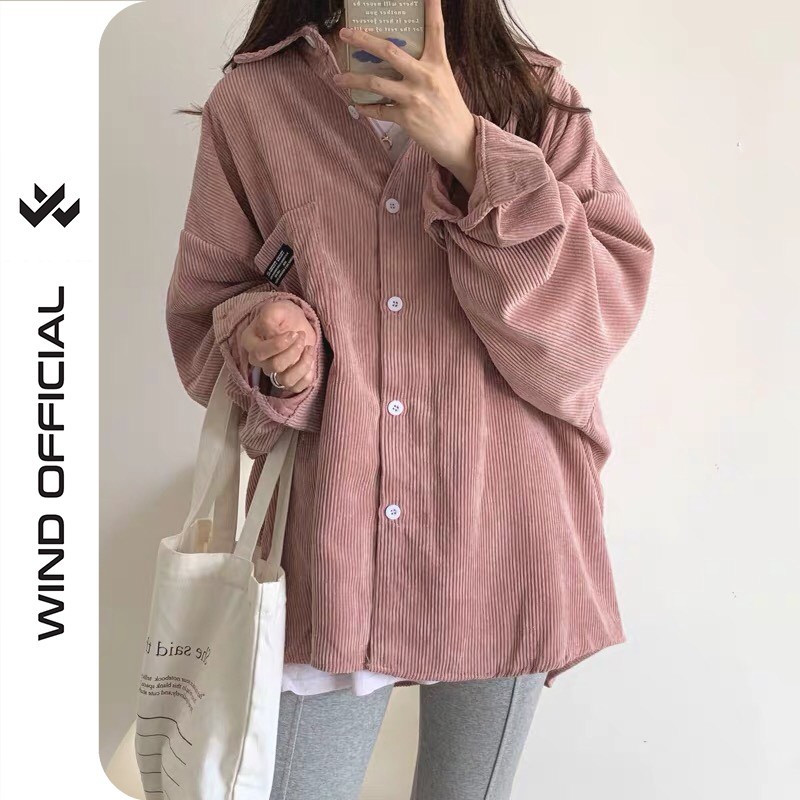 Áo khoác sơmi kaki nhung unisex form rộng LOGO TÚI nam nữ ulzzang Wind - Hàng mới về