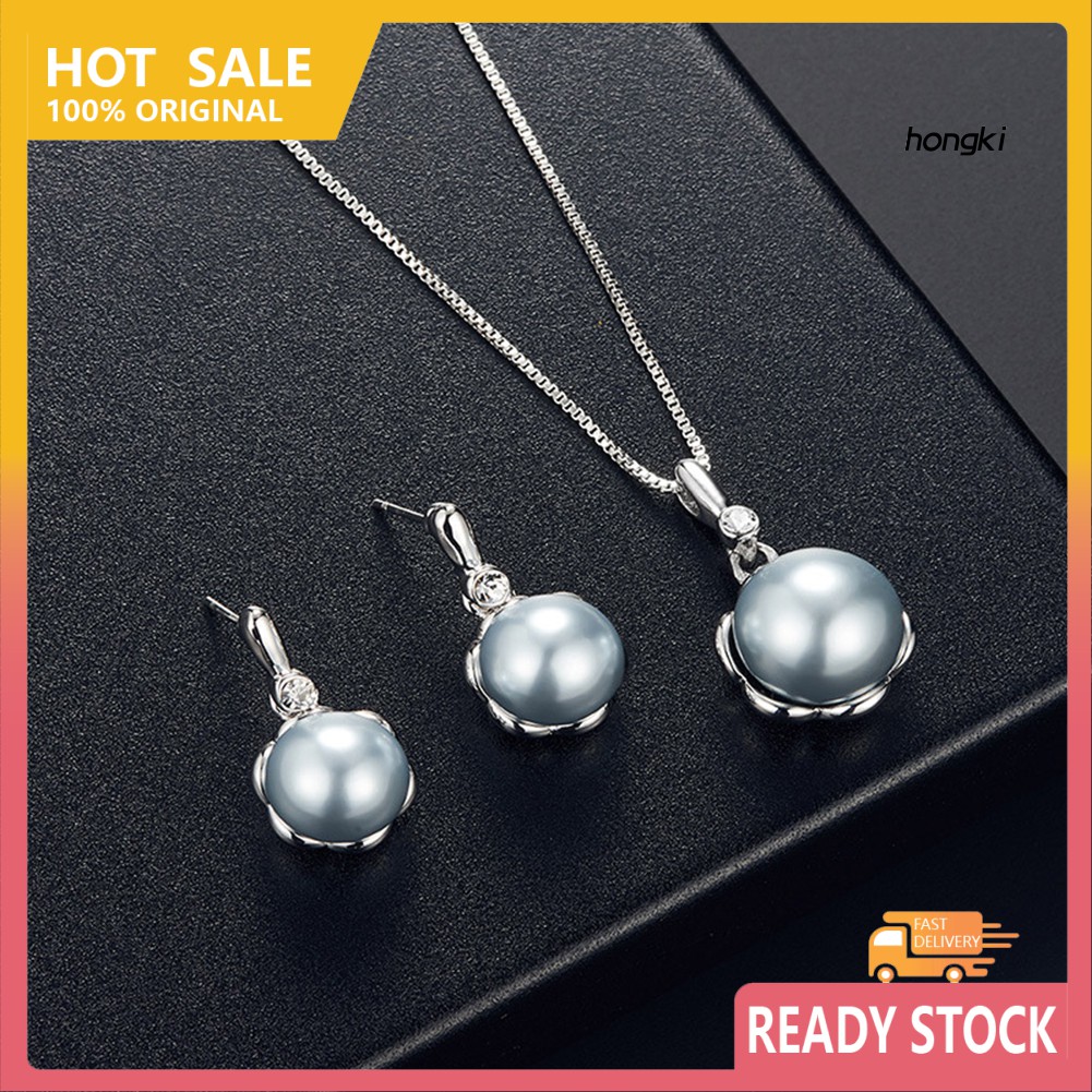 Bộ Dây Chuyền + Khuyên Tai Đính Ngọc Trai Nhân Tạo Xinh Xắn Thời Trang Cho Phụ Nữ