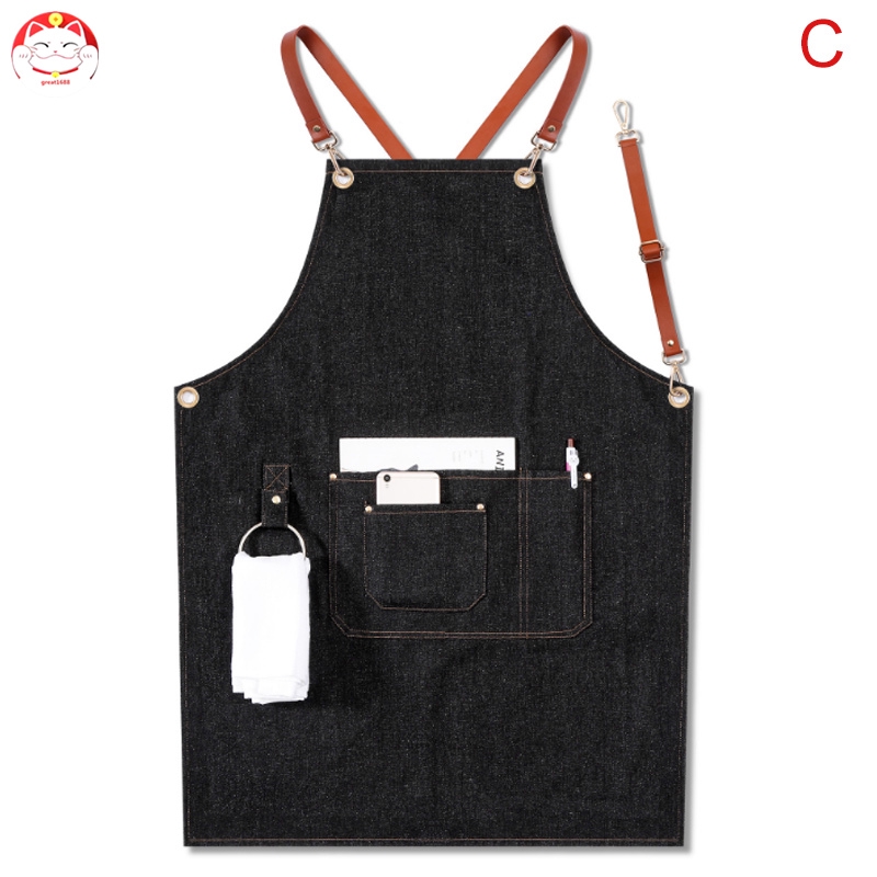 ✂GT⁂ Denim Apron Strap Bib Apron Barista Bartender BBQ Chef Uniform Workwear