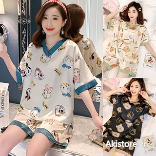 Bộ Đồ Ngủ Pijama Ngắn Tay Vải Lụa Phong Cách Hàn Quốc Cho Nữ