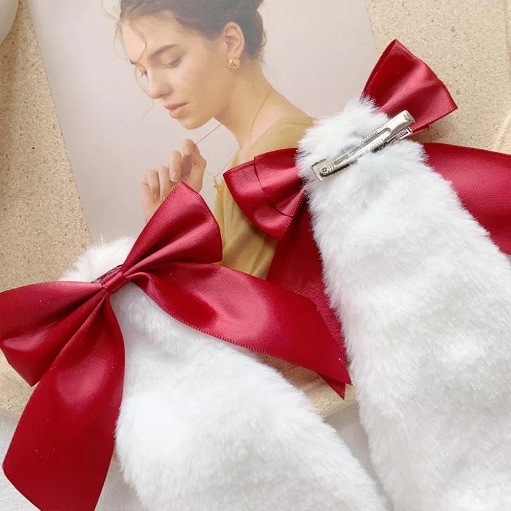 Kẹp Tóc Hình Tai Thỏ Bằng Lông Nhung Màu Sắc Ngọt Ngào Phong Cách Lolita Cho Nữ