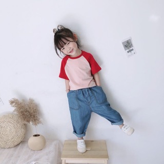 ÁO THUN TAY NGẮN PHỐI MÀU CHO BÉ