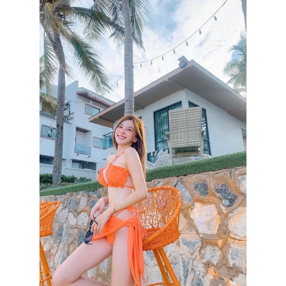 Bikini 3 mảnh cam sexy kèm quây ( Hàng có sẵn )