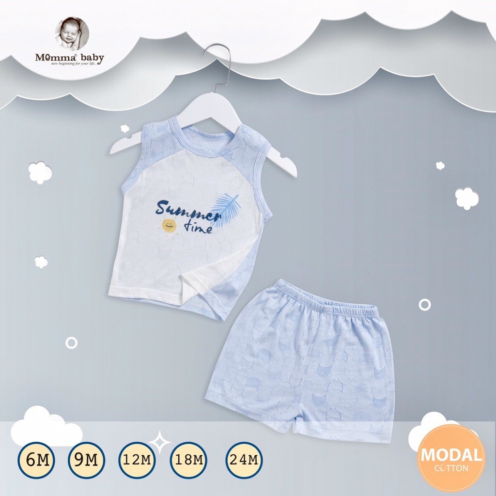 [CHÍNH HÃNG] Bộ ba lỗ quần đùi modal cotton họa tiết trẻ em Momma baby