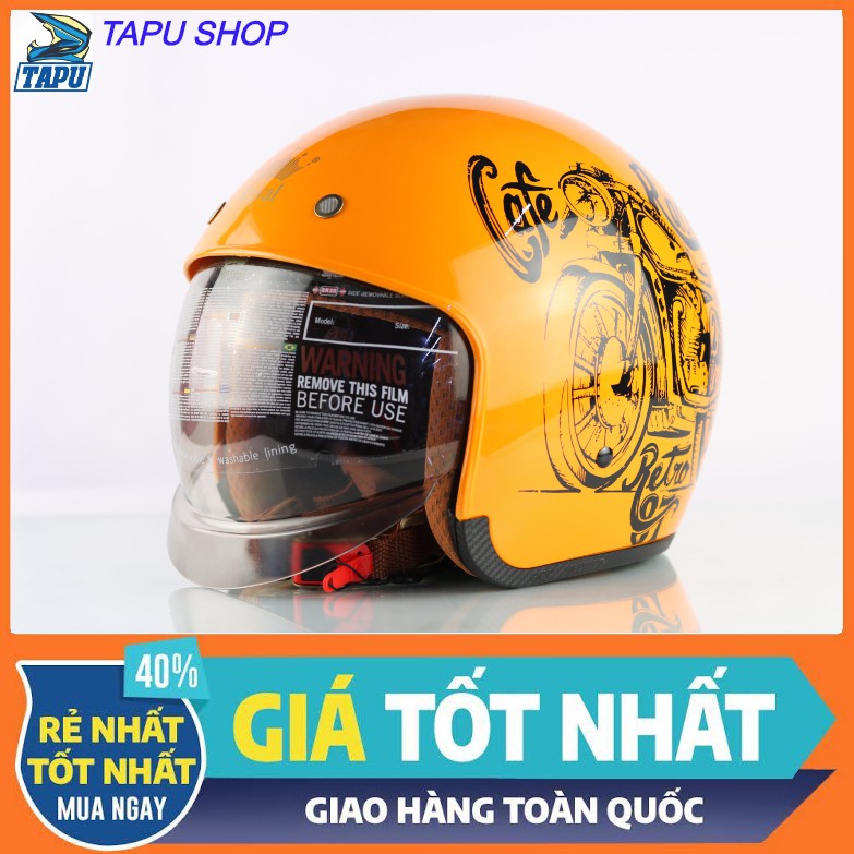 [CHÍNH HÃNG] MŨ BẢO HIỂM 3/4 ROYAL M139 KÍNH ÂM VÀNG TEM Cafe Racer