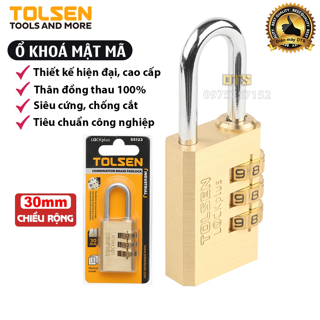 Ổ khoá đồng mật khẩu 3 số công nghiệp TOLSEN, khoá bấm khoá vali siêu cứng, chống cắt, chống trộm - Tiêu chuẩn châu Âu