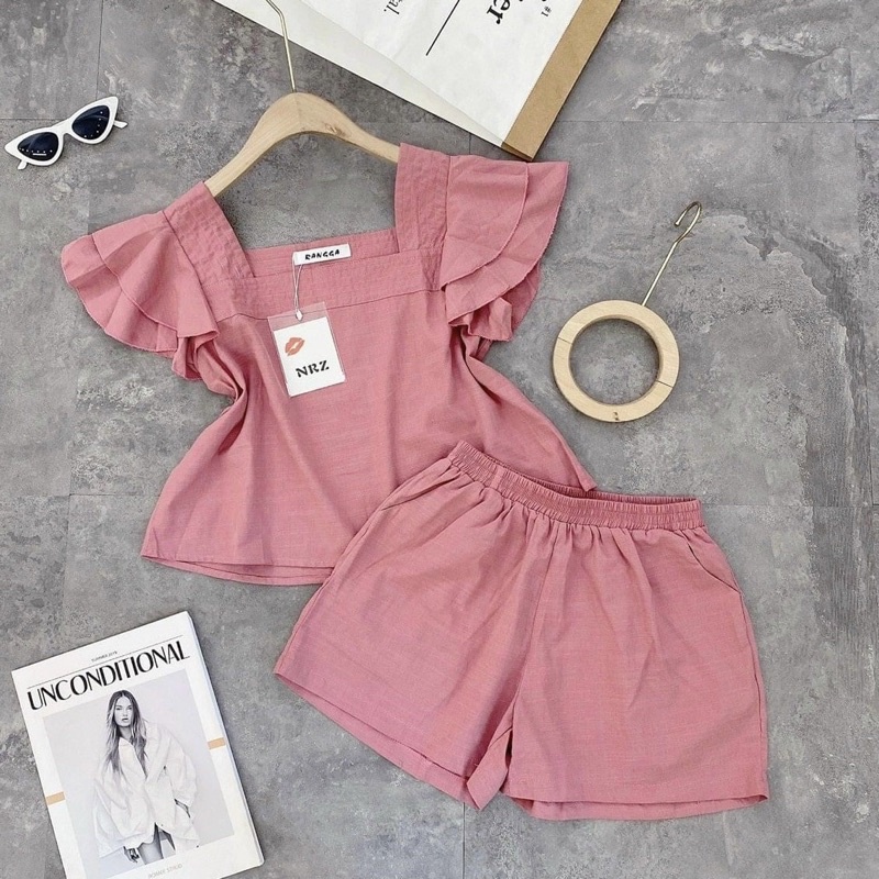 Bộ đũi ngắn cổ vuông mát nhẹ siêu đẹp B11 - mẫu mới 2022 mã b11