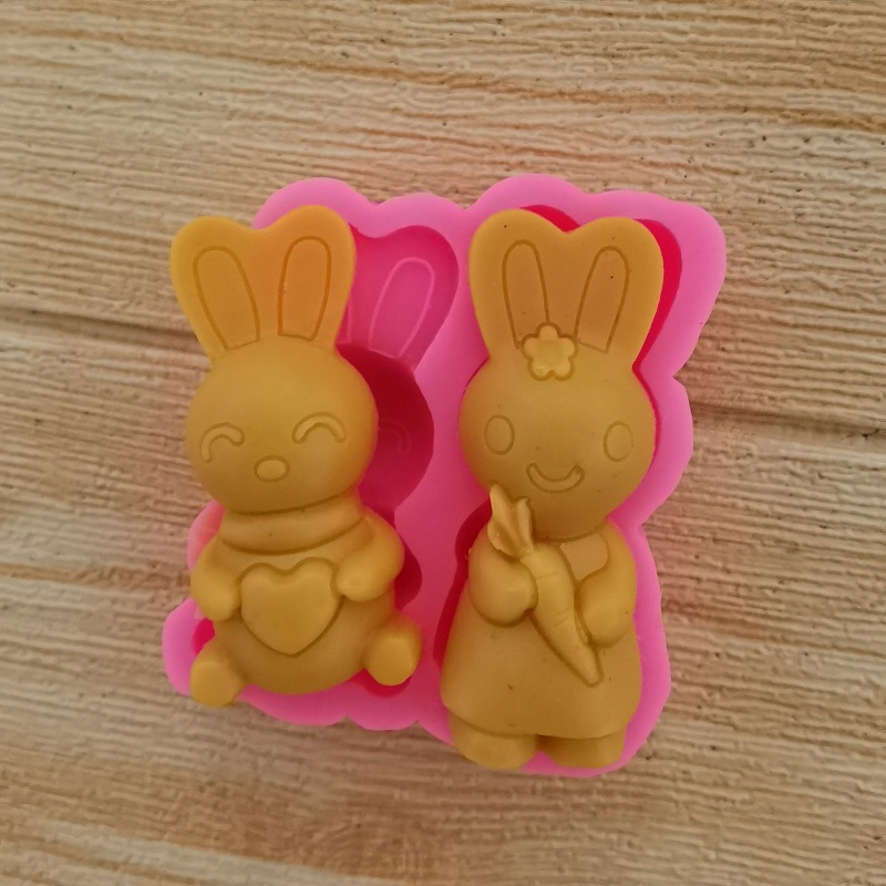 Khuôn Silicone Tạo Hình Làm Bánh Kẹo Hình Thỏ Phục Sinh 2 Ngăn