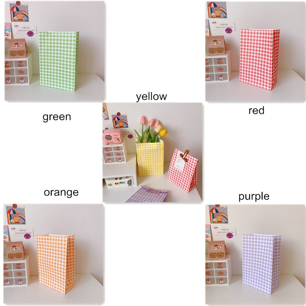 Túi giấy kraft mini đựng bánh kẹo họa tiết sọc caro dễ thương MIHAN1