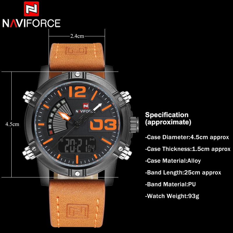 Đồng Hồ Điện Tử NAVIFORCE Chống Thấm Nước Với Dây Đeo Da NF 9095