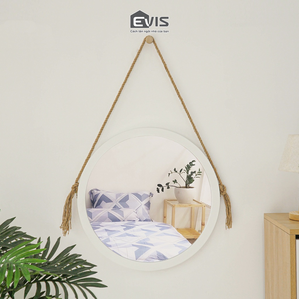 Gương Tròn Treo Tường Evis Home - Thiết Kế Dây Treo Sang Trọng - Đường Kính 50cm