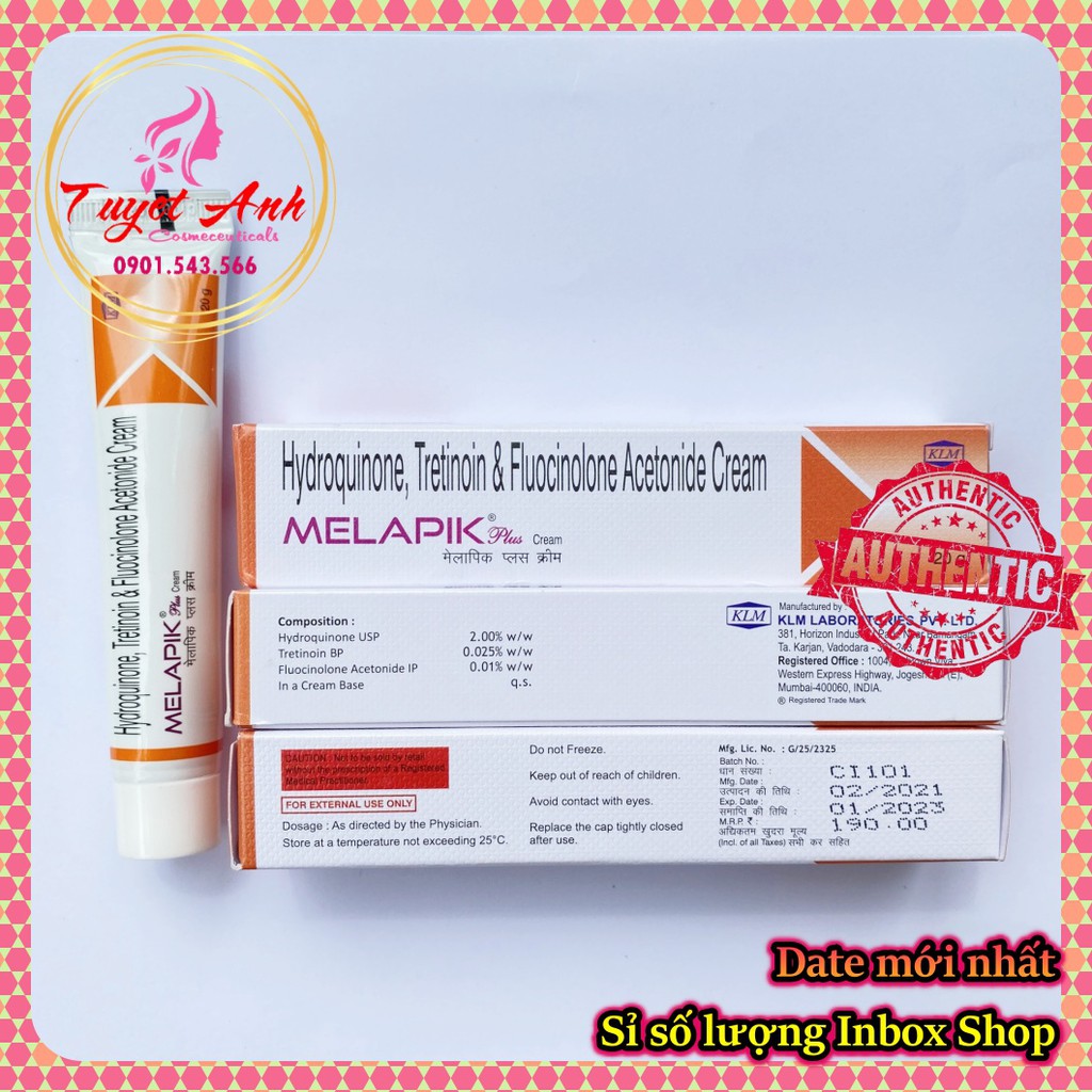 Melapik plus 3 thành phần (20g), Kem bôi dưỡng, xóa thâm, cải thiện nám