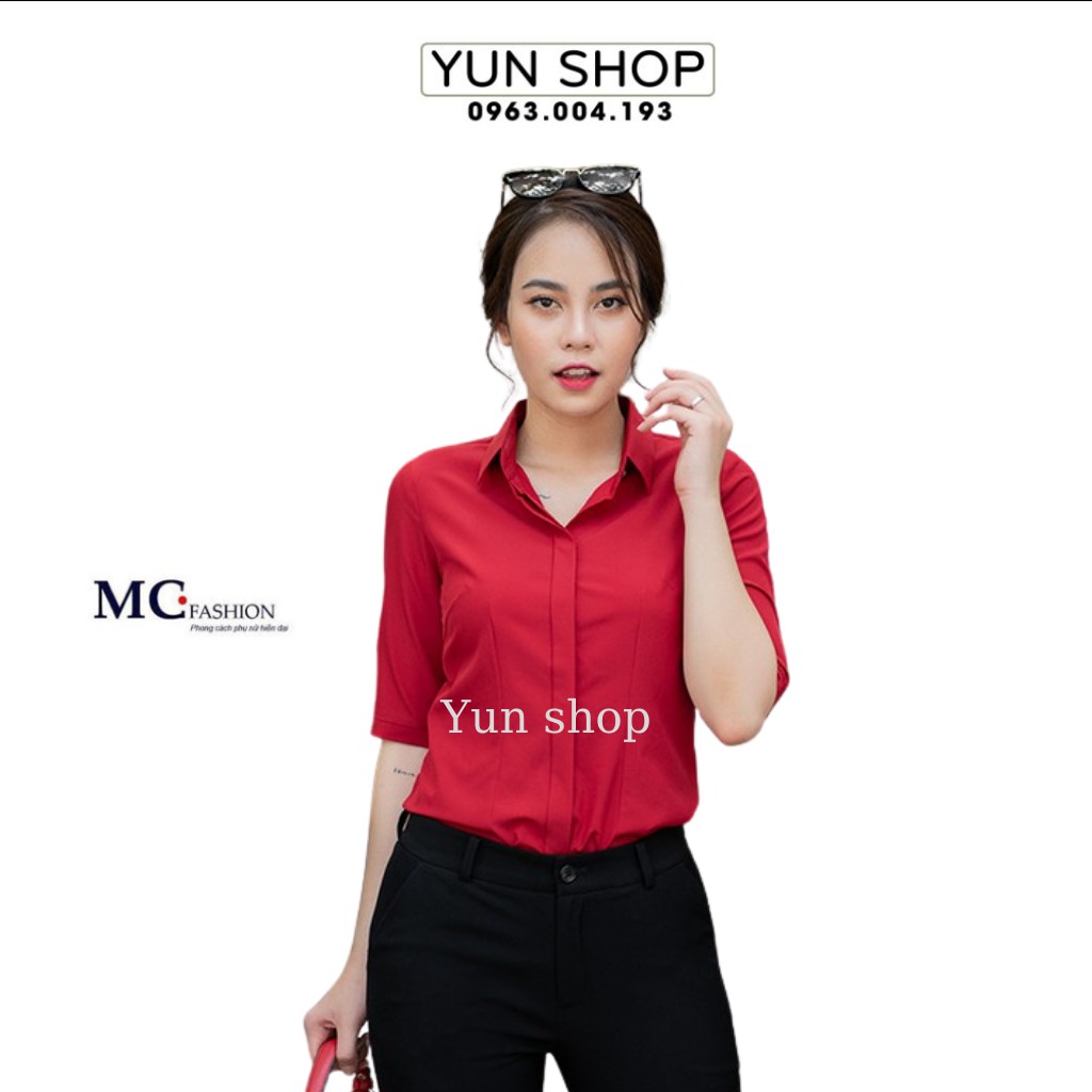 Áo sơ mi công sở nữ, kiểu dáng tay lỡ -  MC Fashion A473 màu đỏ đô