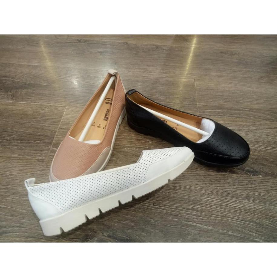 Giày Slipon đế bằng nữ Unit CLARK Leather Cutlaze, Độn Đế 3cm mũi tròn Basic MS1596 OCT