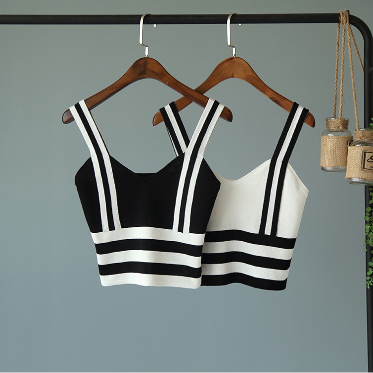 (Sale)(NHẬP MÃ HUYERB20 GIẢM 15K CHO ĐƠN TỪ 499K) ÁO 2 DÂY CROPTOP KẺ | BigBuy360 - bigbuy360.vn