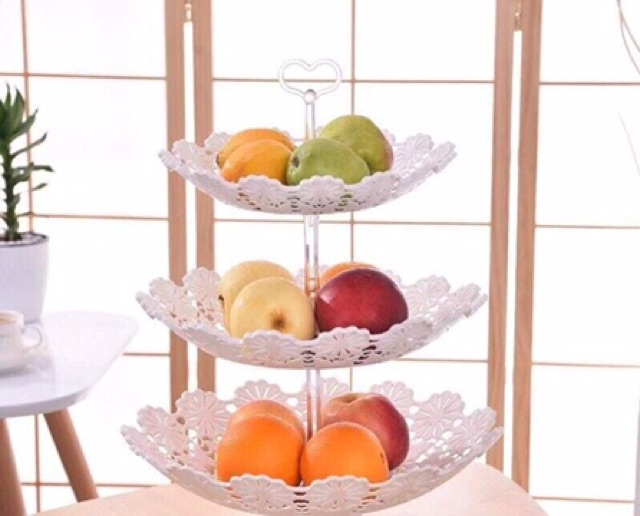 Khay đĩa nhựa 3 tầng đẹp để hoa quả bánh kẹo