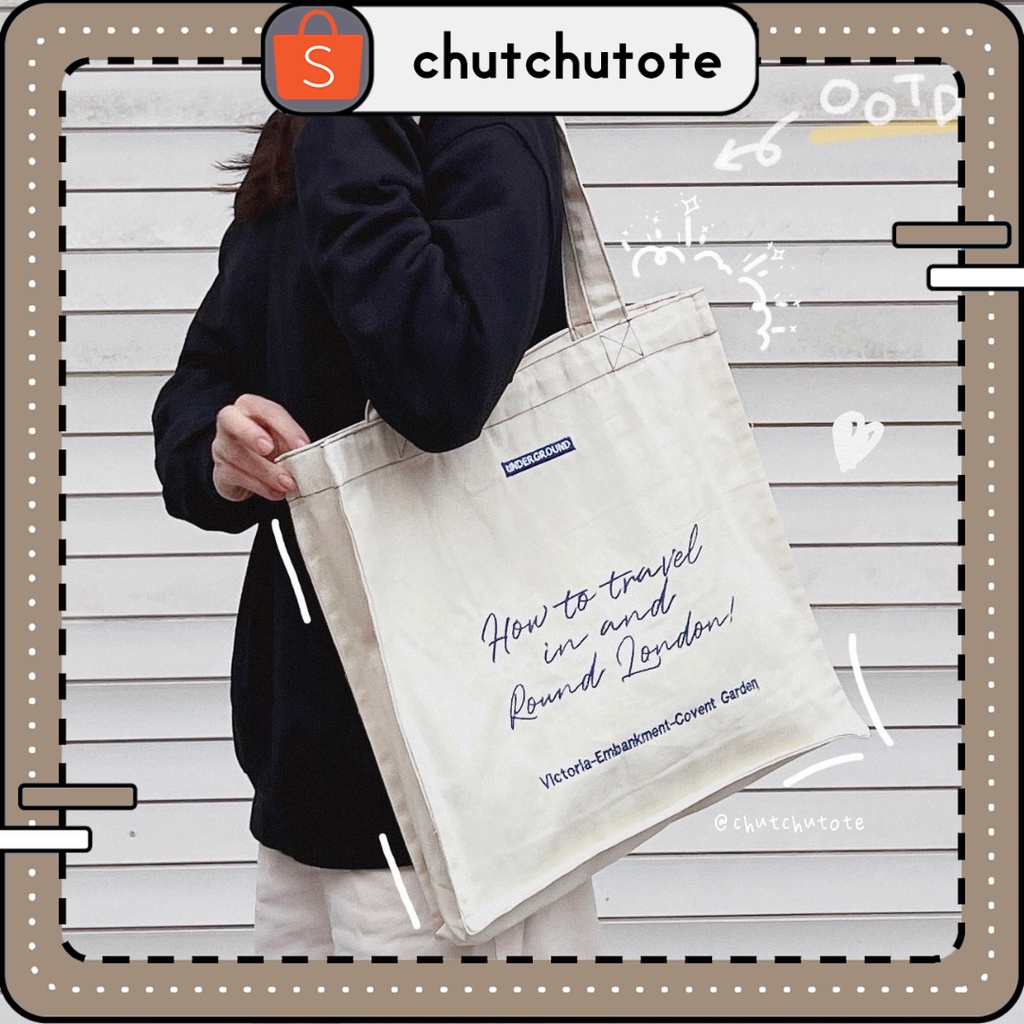T276/[HÀNG MỚI VỀ] Túi vải túi tote thời trang Hàn Quốc in chữ form vuông kiểu dáng vintage có khoá cúc bấm tiện lợi