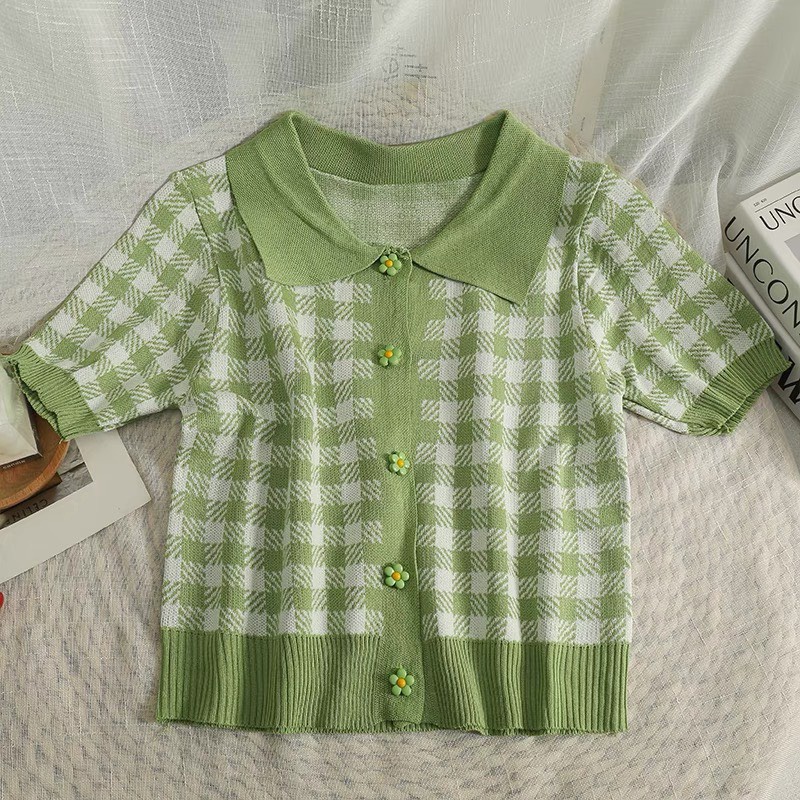 Áo len sợi nút bông hoa, phong cách Hàn Quốc siêu dễ thương, hàng thiết kế chuẩn form như hình