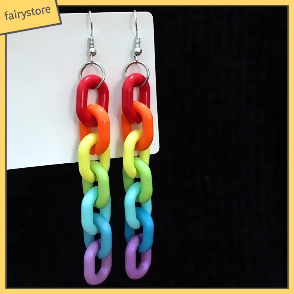 Khuyên tai dáng dài màu cầu vồng thời trang sành điệu cho nữ