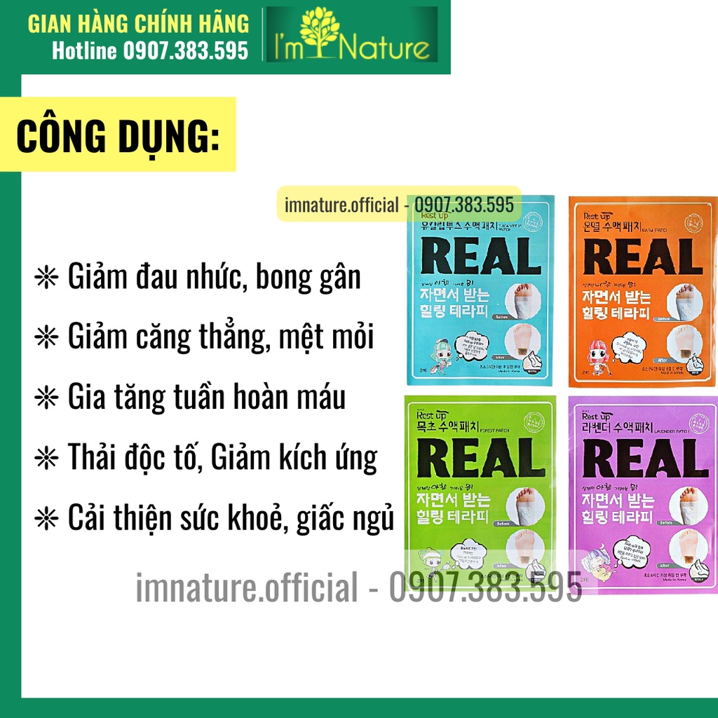 Miếng Dán Thải Độc Chân Hàn Quốc REAL Rest Up Patch (1 Cặp / Gói)