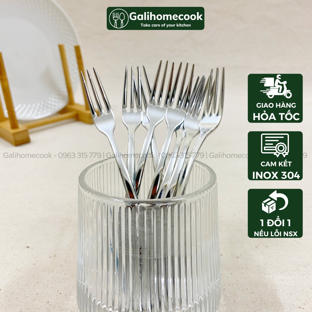 Bộ 6 chiếc Dĩa / Nĩa ăn trái cây, ăn hoa quả inox 304 HL phong cách Châu Âu sang trọng cao cấp GaliHomecook