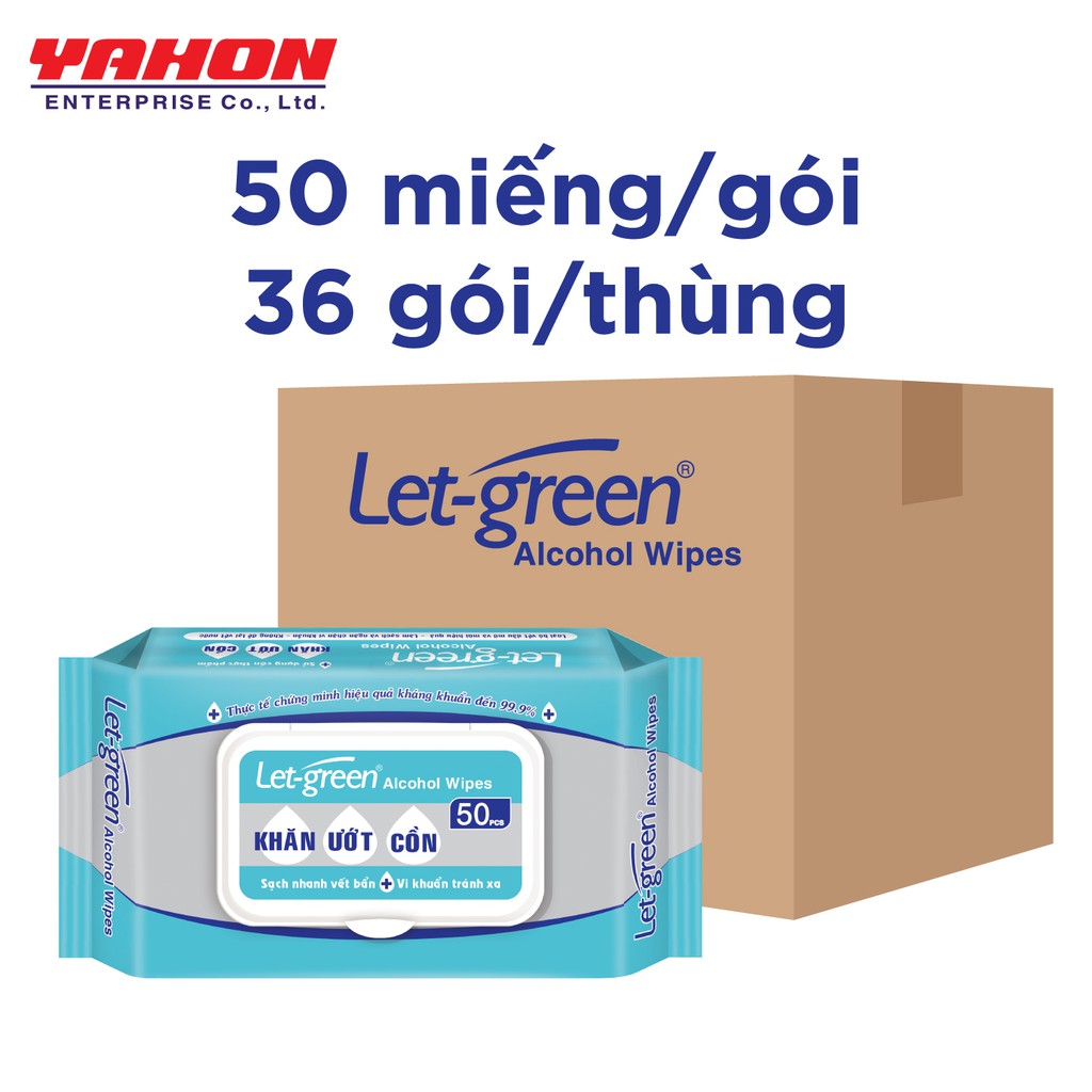 Thùng 36 Bao Khăn Ướt Cồn Let-green 50 Miếng/Gói