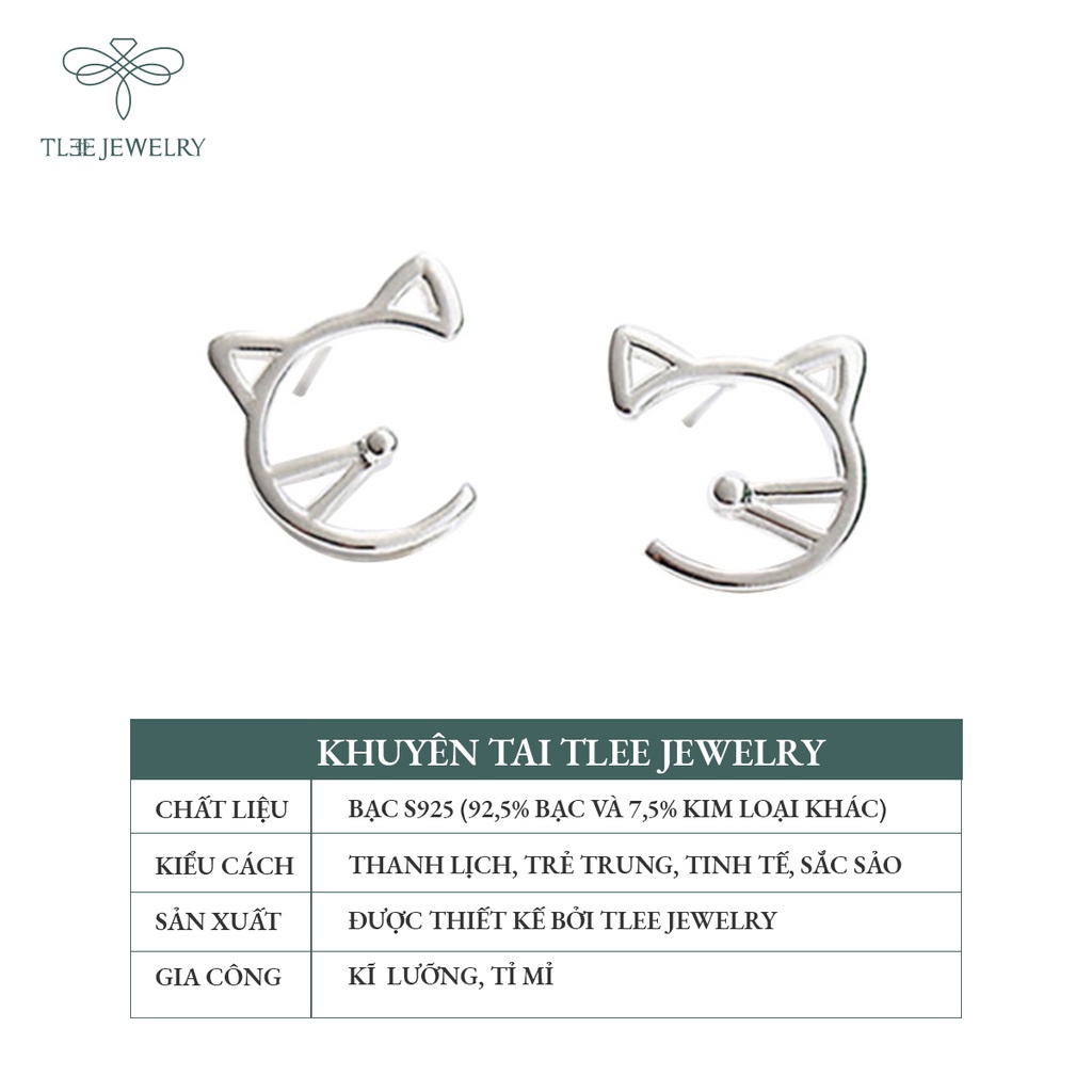 Khuyên tai bạc TLEE hình mặt mèo ngộ nghĩnh NCJ B0167