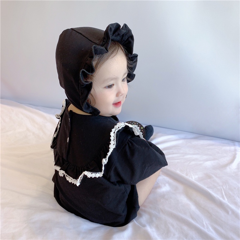 Baby Girl Lace Collar Solid Color Long Sleeve Romper + Hat Princess Set Autumn Infants Girl Cotton Jumpsuit Bodysuit Girl Clothes