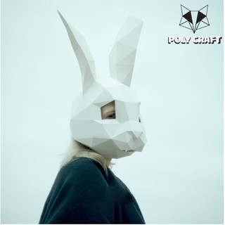 Mô hình mặt nạ giấy động vật Đầu Thỏ trắng 3D POLYCRAFT